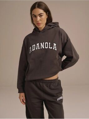 ADANOLA Varsity Oversized Hoodie - Washed Coffee Bean